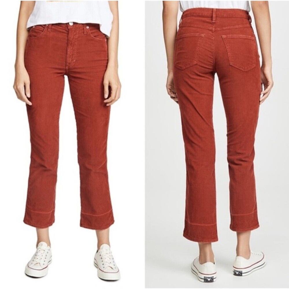 AMO Bella Corduroy Pants Womens 27 Cropped Flare Rusr Red High Rise Stretch Boho